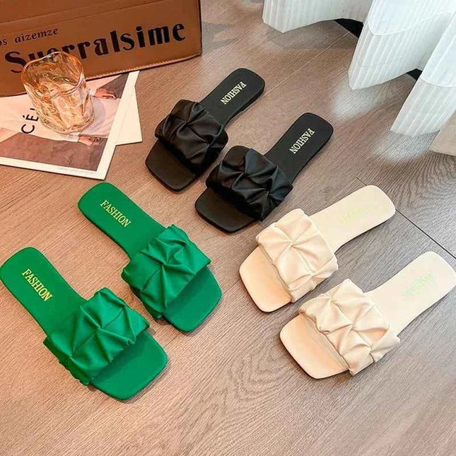 Pantofole estive per le donne Infradito Appartamenti 2024 Nuove pantofole coreane a pieghe Sandali da donna Verde Slip On Scarpe di grandi dimensioni 35-42