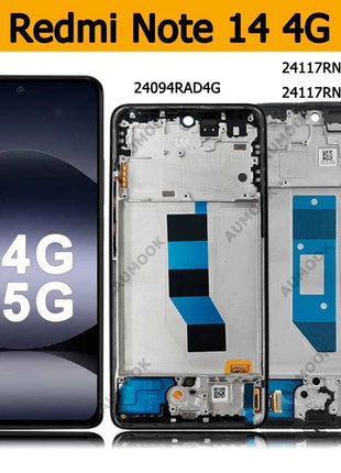 Display AMOLED per Xiaomi Redmi Note 14 4G LCD 24117RN76G 24117RN76O, Schermo Touch per Redmi Note 14 5G 24094RAD4G LCD con Cornice