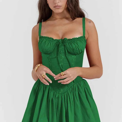 Mini Abito Estivo da Donna Elegante in Pizzo Floreale con Corsetto, Vestito Corto Bianco Giallo Rosso Blu da Spiaggia