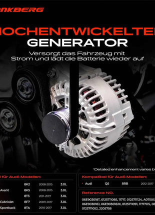 Generatore Frankberg 1x per Audi A4 8K2 8K5 A5 8T3 8F7 8TA Q5 8RB 3.0L 06E903018T 0125711085 11717 0125711124