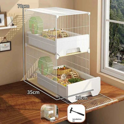 Large Hamster Cage with Easy Clean Drawer Luxury Villa Style for Golden Hamster Fancy Mouse And Dwarf Rat Habitat Decor