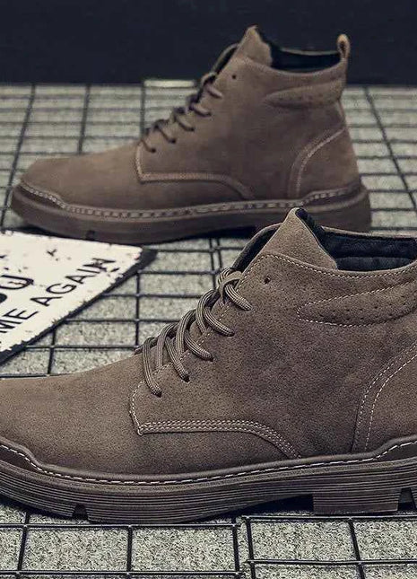 2022 Autumn Men Boots Street Trend Motorcycle Boots Winter Flat Lace-up Suede Ankle Boots Thickened Botas Hombre Piel