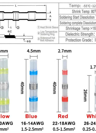 Waterproof Solder Seal Heat Shrink Tube Sleeves Electrical Wire Connector Butt Splice Terminals Heat Shrinkage Cable Connectors