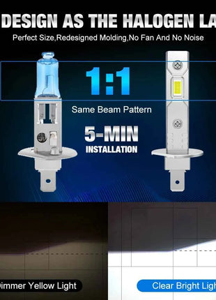 H1 H3 H7 LED Headlight Bulb Mini 60W 20000LM CSP for Car Headlamp Fan Light Auto Diode Fog Lamps 12V 6000K Automobile