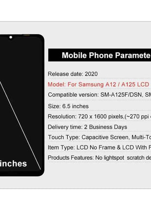 6.5 "IPS Per Samsung Galaxy A12 LCD SM-A125F SM-A125M Display Touch Screen di Ricambio Per Samsung A125 Display SM-A125U