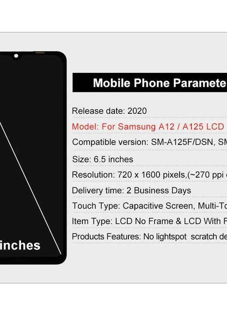 6.5 "IPS Per Samsung Galaxy A12 LCD SM-A125F SM-A125M Display Touch Screen di Ricambio Per Samsung A125 Display SM-A125U
