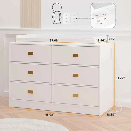 A Nursery Furniture Wood Changing Table Dresser 6 Drawers With Changing Station Tray