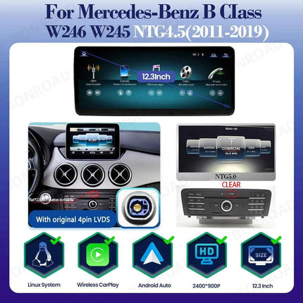 BONROAD Linux 12.3" Wireless CarPlay Car Multimedia Touch Screen Android Auto For Mercedes Benz B Class W245 W246 2011-2019 GPS