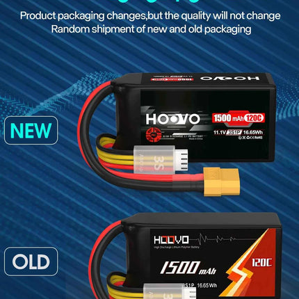 HOOVO 3S Lipo Battery 11.1V 120C 1500 mAh Graphene Battery with XT60 Plug for FPV Racing Drone Helicopter Airplane RC Boat Car