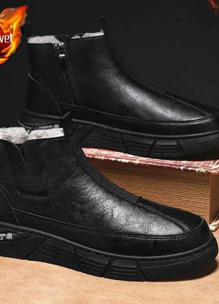 Winter Shoes Man Ankle Platform Brown Leather Zip Up Snow Boots for Men Booties New in Work Fur Brands Thick Plush Anti Slip