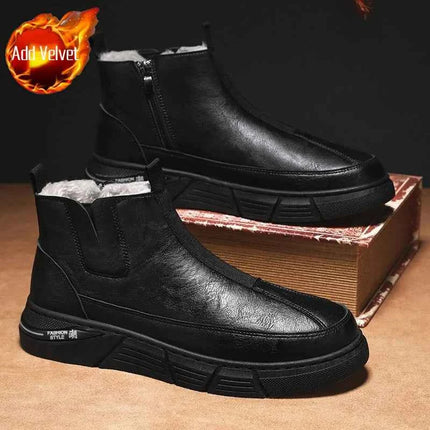 Winter Shoes Man Ankle Platform Brown Leather Zip Up Snow Boots for Men Booties New in Work Fur Brands Thick Plush Anti Slip
