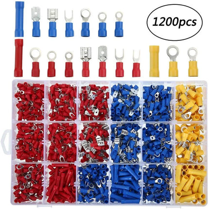 Connettore cavo isolato Cavo elettrico a crimpare Anello di testa a forcella Set anello Cappe a crimpare elettriche Terminali arrotolati Kit assortito