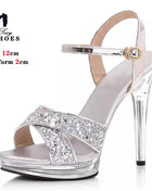 12cm Crystal Glitter Platform Sandals - Non-slip Transparent Wedding Shoes