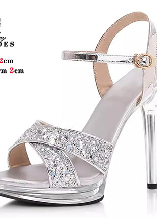 Sandali con Plateau e Glitter di Cristallo 12 cm da Sposa