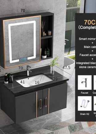 Bathroom Vanity Cabinet Set with Integrated Ceramic Sink Drain Accessories Wall Mounted Aluminum Storage Cabinet Mirror Combo