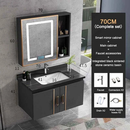 Bathroom Vanity Cabinet Set with Integrated Ceramic Sink Drain Accessories Wall Mounted Aluminum Storage Cabinet Mirror Combo