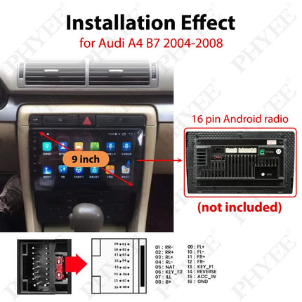 Telaio pannello cruscotto per Audi A4 B7 2004 - 2008, adattatore cablaggio radio, decodificatore CAN Bus, per multimediale Android 2 DIN 9"