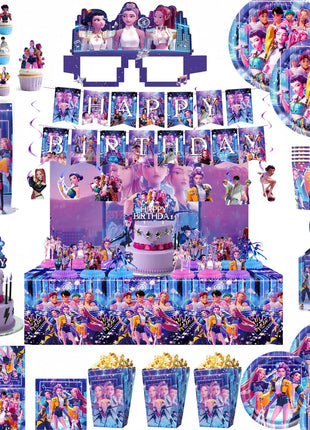 Set Decorazioni per Feste di Compleanno K-Pop, Articoli per Tavola, Palloncini, Bicchieri, Piatti, Tovaglioli, Decorazione per Torta, Striscione, Sacchetto Regalo - Accessori per Feste