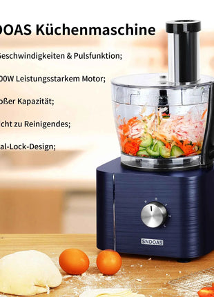 1300W Multi-Task Food Processor 3.5L Kneading 1.5L Blender Citrus Juicer 11 Professional Accessories Grinding/Chopping/Slicing
