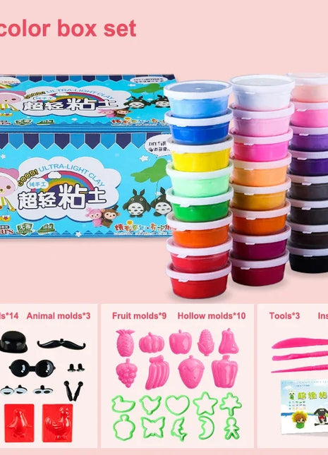 New Set of Safe and Non-Toxic 24-Color Clay Ultralight Space Snow Mud Clay Toy Handmade DIY Modeling Material Toy with Bucket