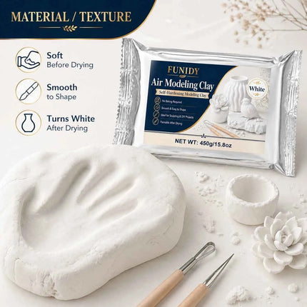 Argilla ad Asciugatura all'Aria 450g, Morbida Argilla Modellabile Autoindurente per Ceramica, Scultura, Progetti Artistici e Artigianali per Principianti