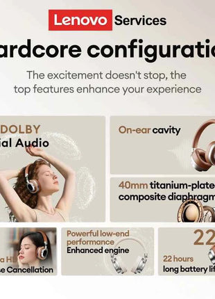 Lenovo LE602 Bluetooth 6.0 Over-Ear Headsets HiFi Stereo Sound Fashionable Music Earphones ENC HD Call Wireless Wired Headphones