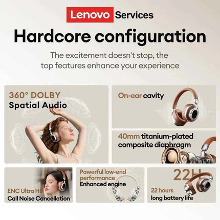 Lenovo LE602 Bluetooth 6.0 Over-Ear Headsets HiFi Stereo Sound Fashionable Music Earphones ENC HD Call Wireless Wired Headphones