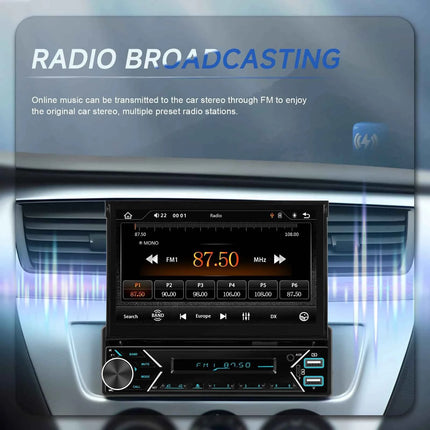 Podofo 1DIN Electric Retractable Car Radio Wireless CarPlay Android Auto  Mirror Link Car Multimedia Player DAB FM USB Type-C