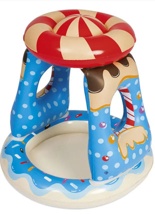 Tropical Island Coconut Tree Design Inflatable Kids Pool Baby Swimming Pool with Sunshade Canopy 1-3Y Outdoor Water Fun Play
