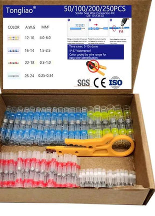 50/100/200/250PCS connettori per cavi sigillati per saldatura, tubi termorestringenti anelli di saldatura connettori per aggancio, isolamento impermeabile ele