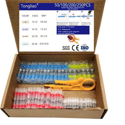 50/100/200/250PCS connettori per cavi sigillati per saldatura, tubi termorestringenti anelli di saldatura connettori per aggancio, isolamento impermeabile ele