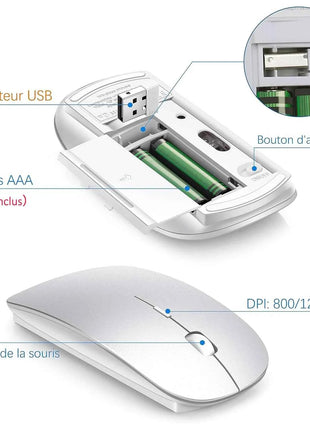 AZERTY French Layout 2.4G Mouse Keyboard Ultra-Slim Wireless Keyboard and Mouse Set Silent Compact for PC Laptop Windows