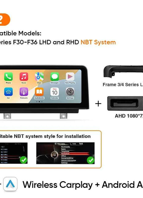 Ainavi Car Radio For BMW 1 2 3 4 Series F20 F21 F22 F30 F31 F33 F34 F36 NBT Wireless Carplay Android Auto Car Multimedia Player