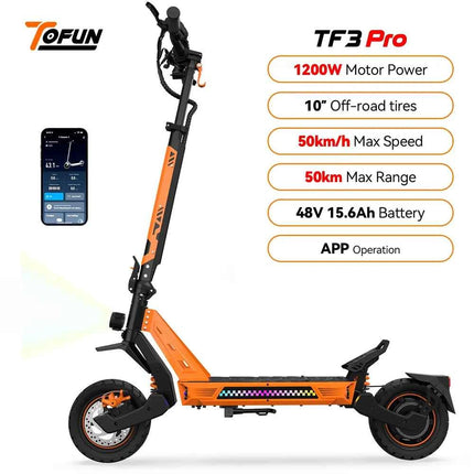 TOFUN TF3 PRO Electric Scooter 1200W with APP speed Maxi 50 km/h autonomy 40-50km 48V 15.6Ah tires 10 inch 4 Modes foldable