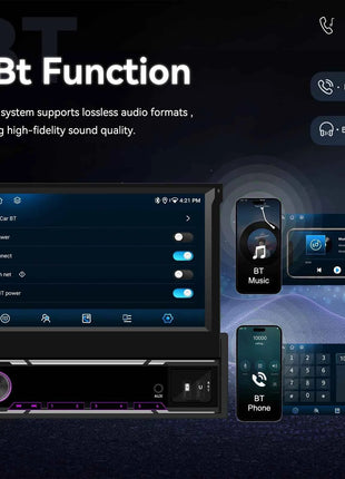 Podofo 6+128G Retractable Screen 1 Din Android Car Multimedia Player Carplay  GPS Navigation WIFI Bluetooth FM AM Mirror Link