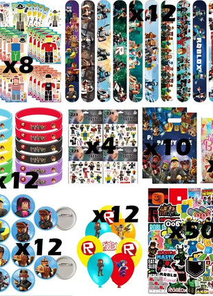 Set di Favori per Feste di Compleanno a Tema Roblox - Braccialetti Slap, Timbri e Adesivi per Bambini, Riempitivi per Sacchetti Regalo e Decorazioni per Feste