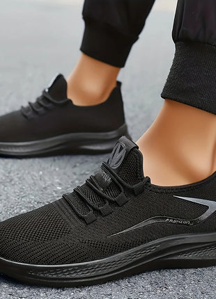 Men's Lightweight Breathable Knit Sneakers Non-Slip Basketball Running Training Shoes Black White Sports Shoes PU Sole
