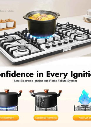 5 Burner Gas Stove Stainless Steel Gas Cooktop 1-3.3KW Gas Stove Electronic Pulse Ignition Built-in Gas Hob 2000Pa Gas Cooktop