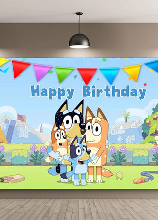 Sfondo in Tessuto per Feste di Compleanno a Tema Bluey, Decorazione Murale per Bambini e Ragazzi