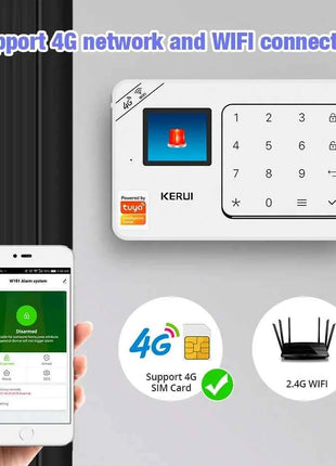 KERUI Sistema di Allarme Domestico Supporto Alexa, W184 Tuya Allarme di Sicurezza Domestica Intelligente 4G/WiFi Protezione Antifurto Senza Fili Sensore di Movimento PIR