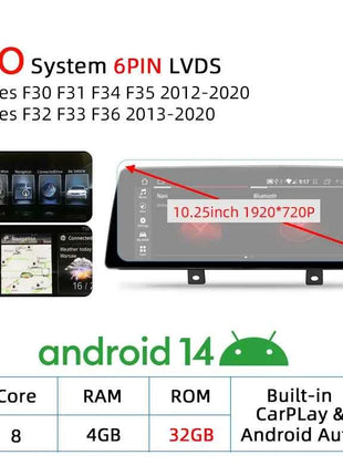 Wireless Carplay Android 14 For BMW F20 F30 F21 F22 F31 F32 F33 F34 F36 NBT EVO Multimedia Player Auto Radio Screen GPS