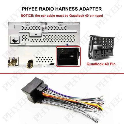 Cablaggio radio con connettore femmina quadlock a 40 pin per BMW Citroen Ford Mercedes Peugeot VW Audi SEAT Opel Skoda