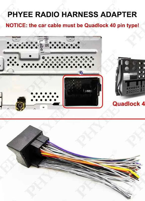Cablaggio radio con connettore femmina quadlock a 40 pin per BMW Citroen Ford Mercedes Peugeot VW Audi SEAT Opel Skoda