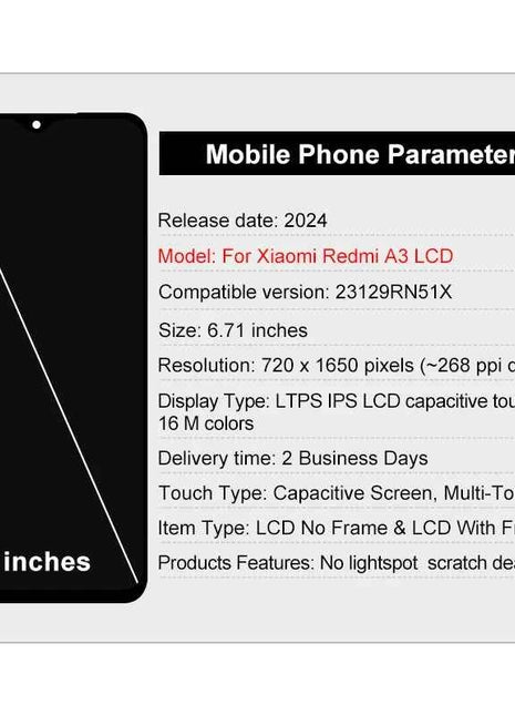 Scelta Test al 100% per Xiaomi RedmiA3 LCD 23129RN51X Display Touch Screen Digitizer Assembly per Redmi A3 DisplayParti di ricambio