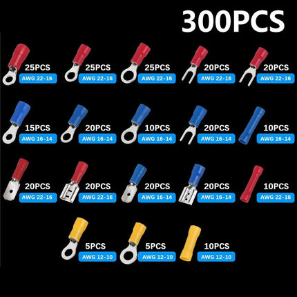 Connettore cavo isolato Cavo elettrico a crimpare Anello di testa a forcella Set anello Cappe a crimpare elettriche Terminali arrotolati Kit assortito