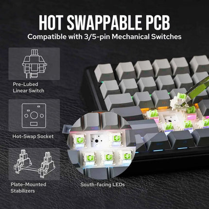 Aula F75 MAX Wireless Mechanical Keyboard With TFT Screen and Knob Gasket RGB Backlight Gaming Keyboard in 75% Layout Hot-Swap
