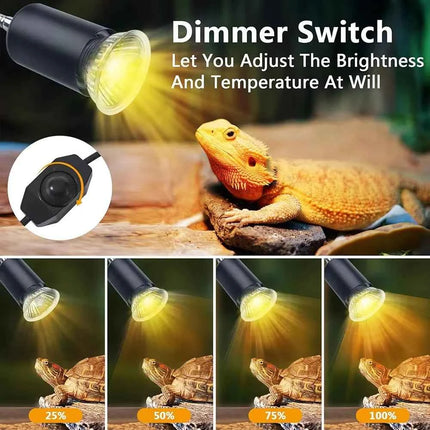 Reptile Heat Lamp With US EU Power Cord Rotatable Basking Spot Light Simulated Sunlight For Turtle Lizard Dimmable Heating Lamp