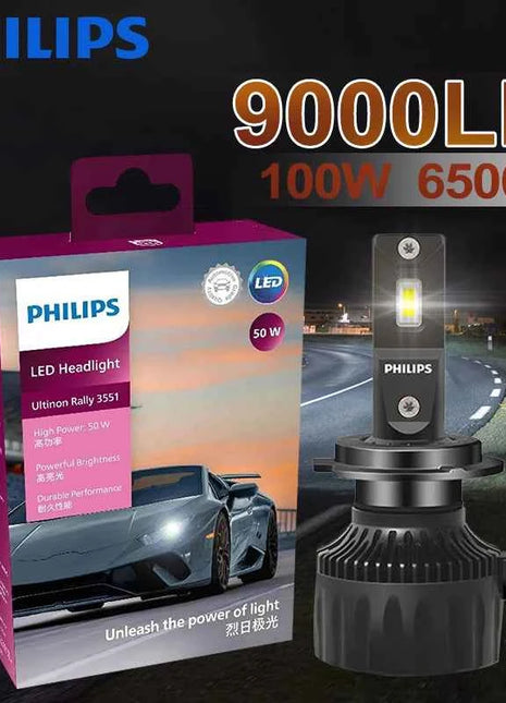 Philips Ultinon Rally 3551 LED H4 H7 H11 HB3/4 H18 H19 HIR2 Car Headlight 6500K White Max Power 100W Max Lumen 9000lm LED Bulb