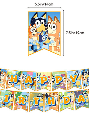 Set di stoviglie usa e getta a tema famiglia Bluey, piatto, striscione, topper per torta, bandierine, palloncini Bingo, decorazioni per compleanno.