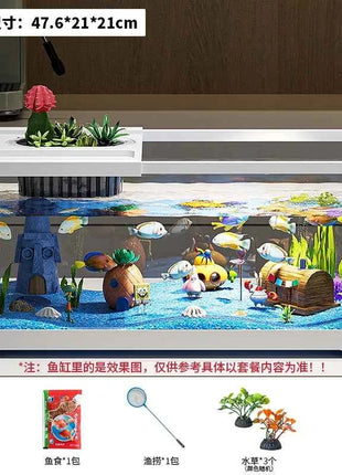 Fish tank household aquarium living room desktop ecological circulation tank filter oxygenation integrated tank with cover